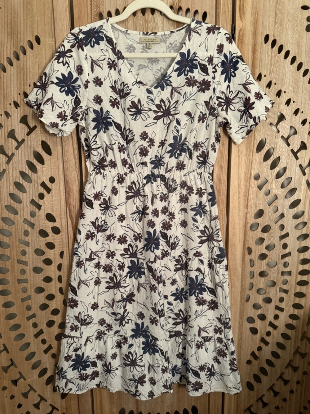 Polagram Floral Cotton Linen Tiered Midi Dress